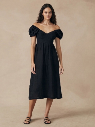 Kvinnors Boho Klänning Bateau Neck Kort Ärm Blommönster Plisserad Sommarklänning