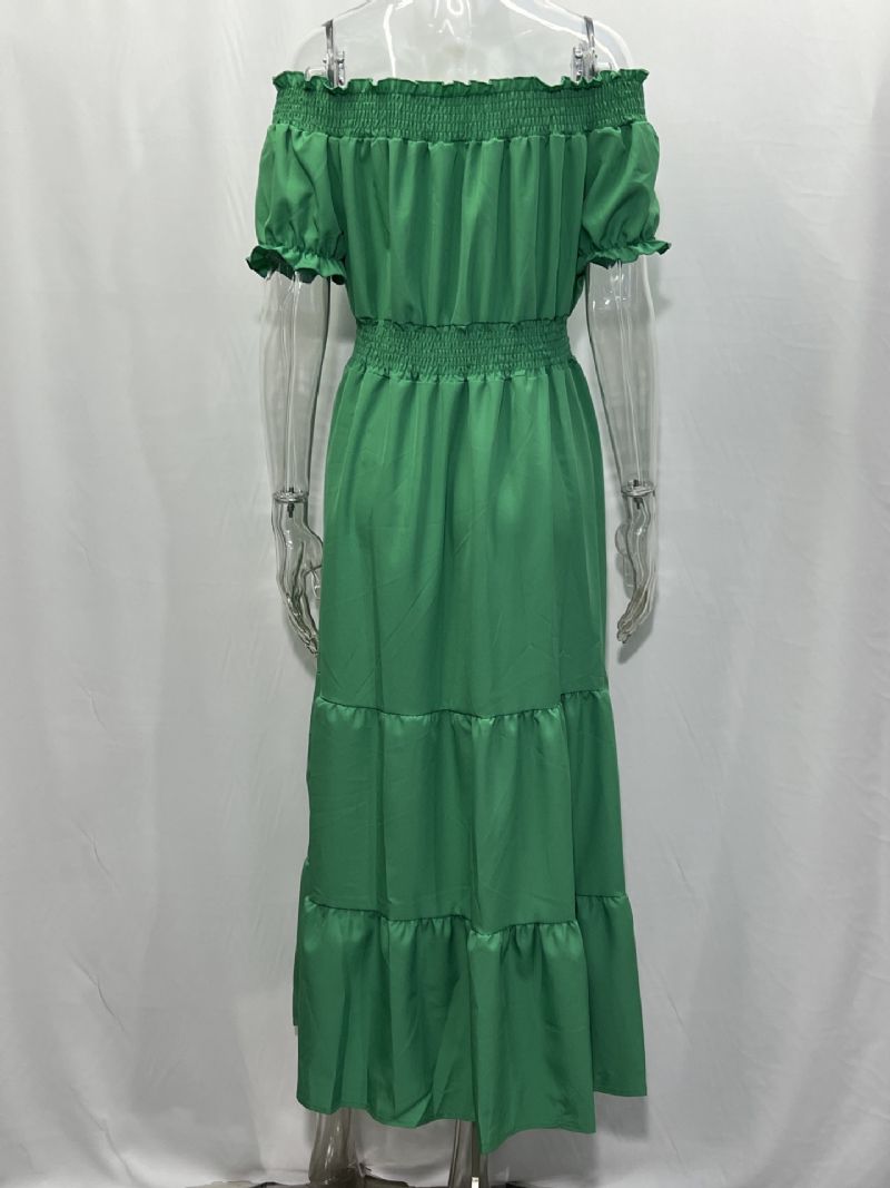 Kvinnors Boho Klänning Off The Shoulder Plisserad Tiered Casual Sommar Maxiklänningar - Grön