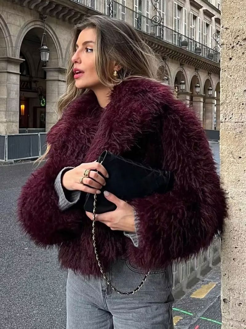 Faux Fur Coats Långärmad Öppen Fram Vinter Ytterkläder För Kvinnor