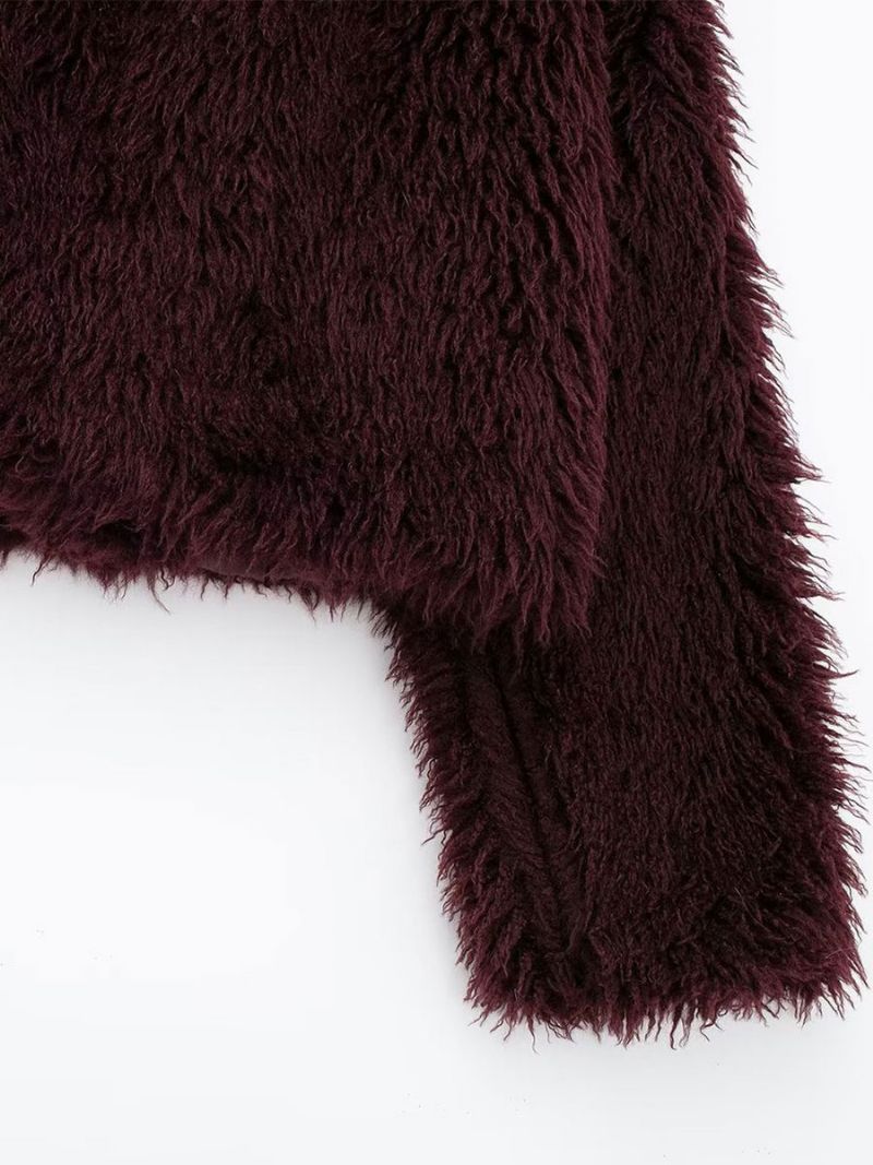 Faux Fur Coats Långärmad Öppen Fram Vinter Ytterkläder För Kvinnor - Bourgogne