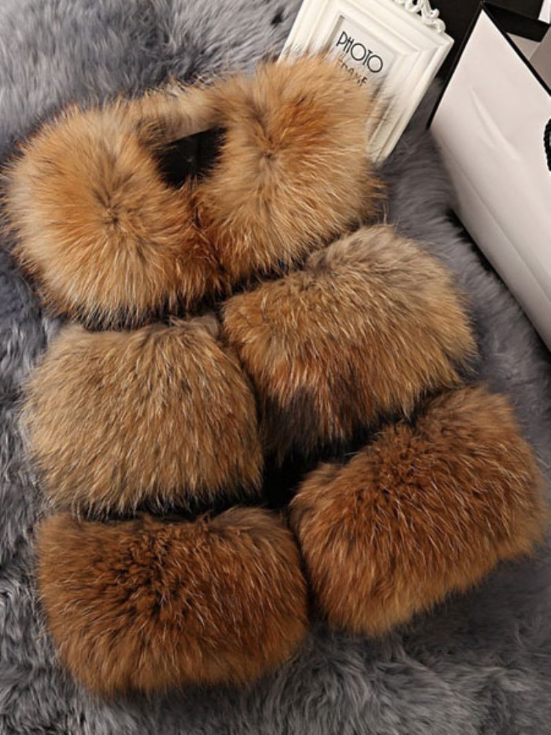 Faux Fur Vest Dam Camel Coat Ärmlös Fuskpälsjacka - Kamel