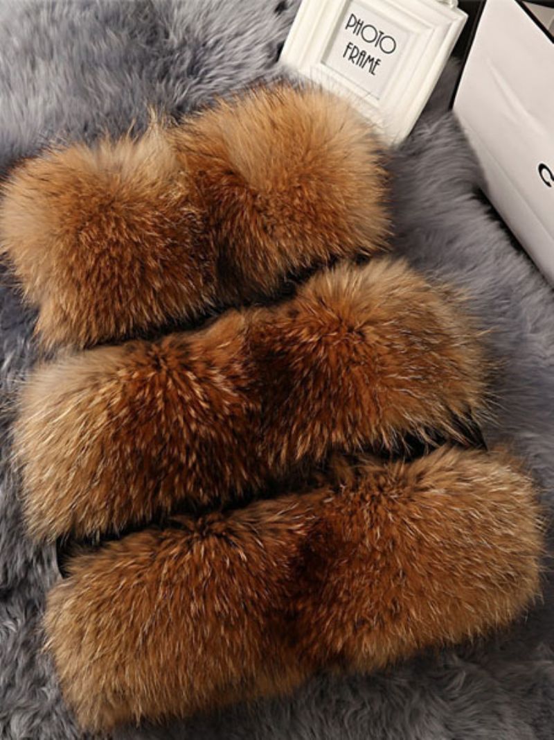 Faux Fur Vest Dam Camel Coat Ärmlös Fuskpälsjacka - Kamel