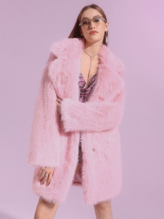 Kvinnors Fuskpälsrockar Rosa Långärmade Oversized Vinter Ytterkläder Med Knapp Framtill