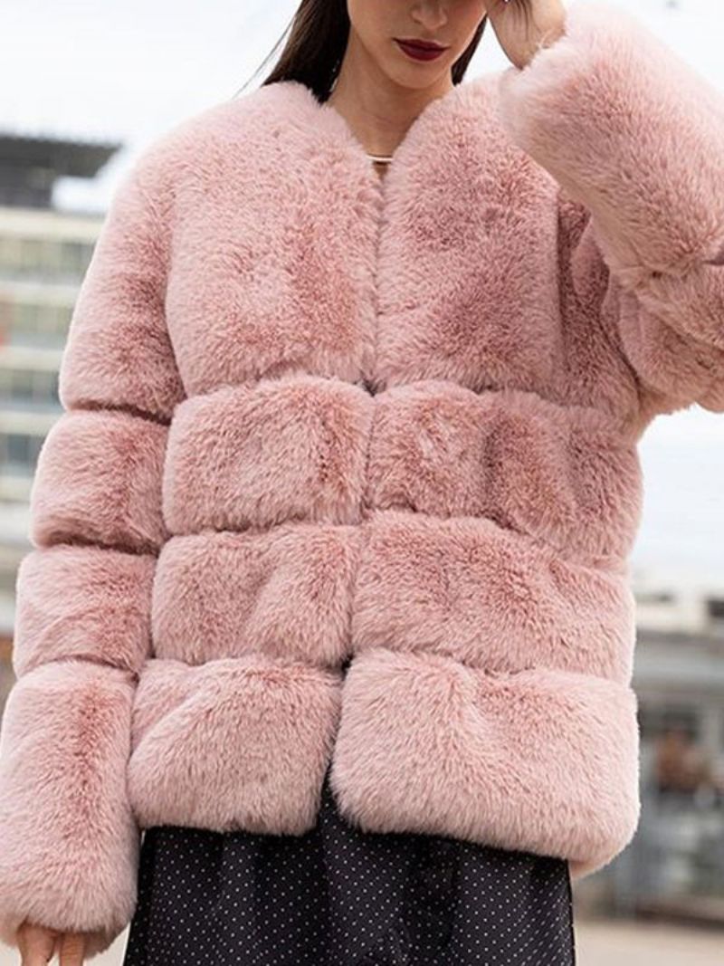 Kvinnors Rosa Fuskpälsrockar Med Långa Ärmar Kvalificerade Överdimensionerade Vinterytterkläder - Rosa
