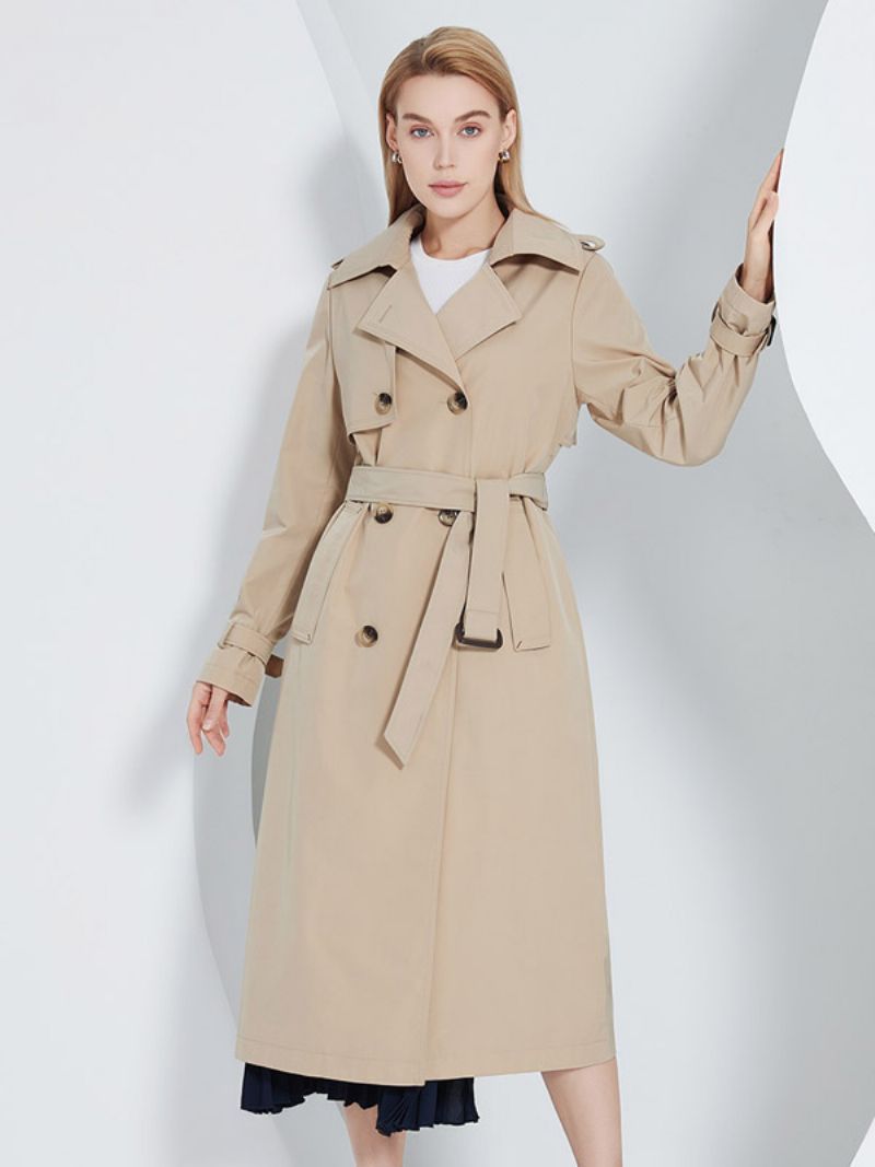 Trenchcoat För Kvinnor Lapel Double Breasted Chic Höst Vår Ytterkläder