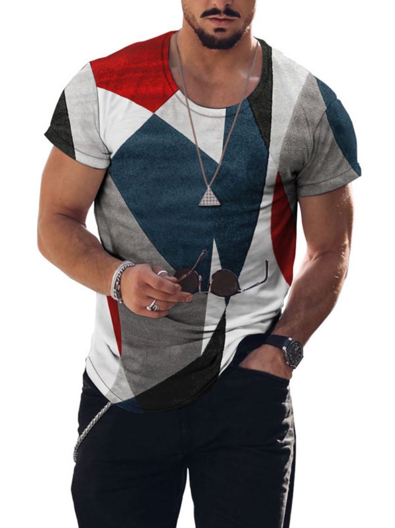 T-shirts För Män Casual Jewel Neck Color Block Korta Ärmar - Vit