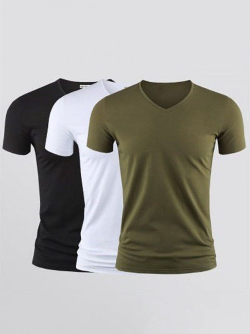 T-shirts För Män Casual V-ringad Kort Ärm - Hunter Green