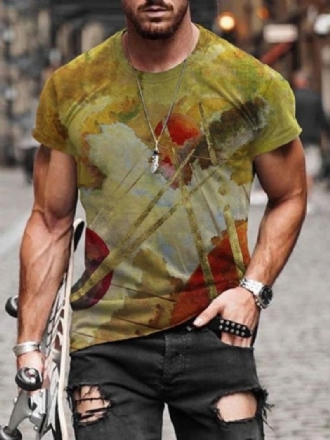 T-shirts För Män Klassisk Jewel Neck Tryckta Korta Ärmar