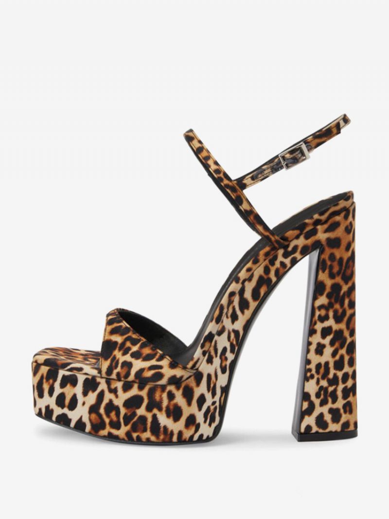 Högklackade Sandaler Black Platform Square Toe Balkskor För Kvinnor - Leopard