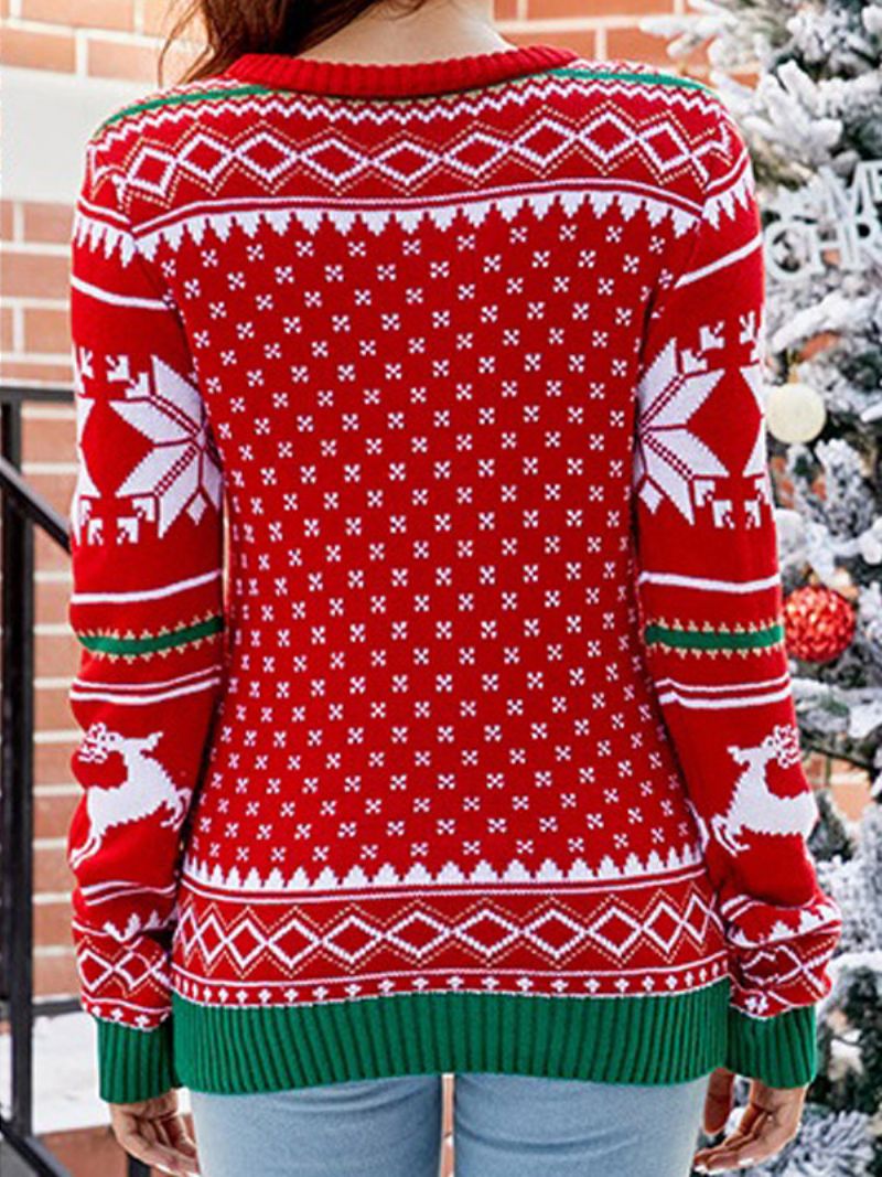 Ugly Sweater Christmas Tree Snowflake Ribbed Pullover För Kvinnor - Vit