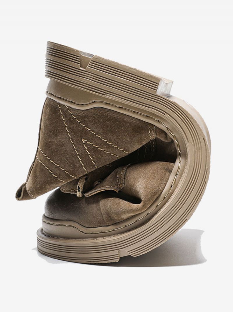 Herrstövlar Arbetsstövlar Pu Läder Rund Toe Stridsstövlar - Khaki