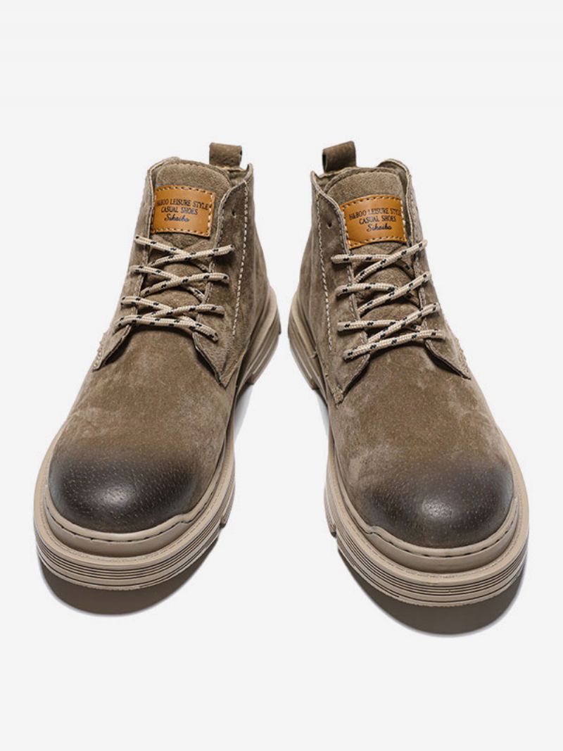 Herrstövlar Arbetsstövlar Pu Läder Rund Toe Stridsstövlar - Khaki