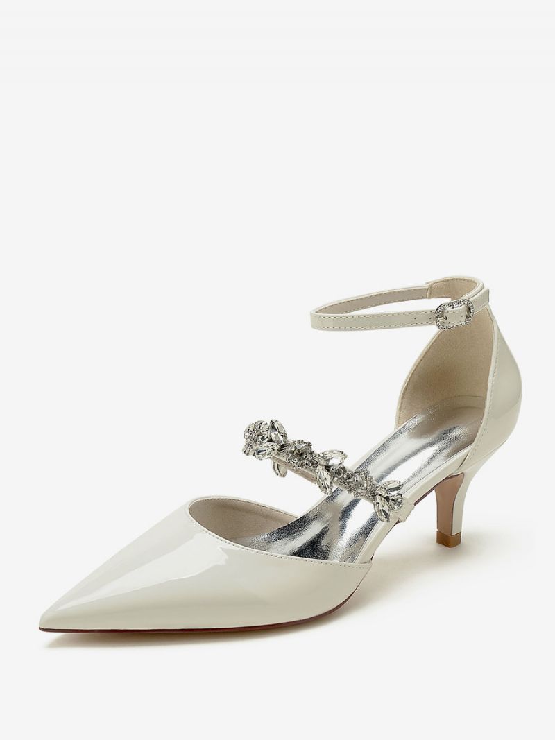 Bröllopsskor För Kvinnor Bridal Pumps Patent Pu Övre Spetsiga Tå Strass - Beige