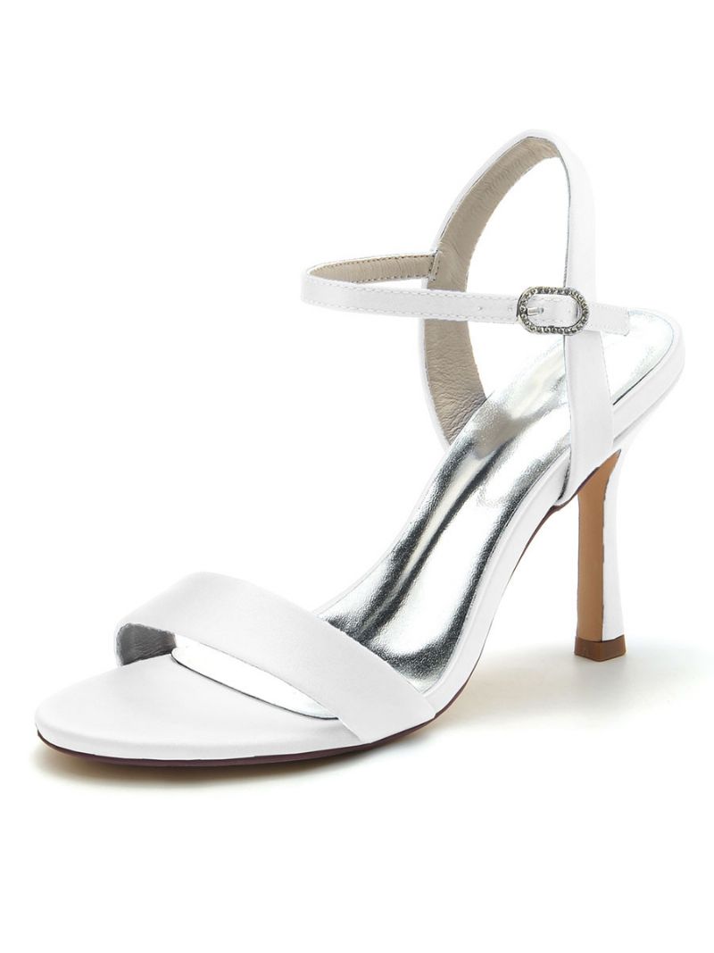 Bröllopsskor För Kvinnor Satin Öppen Tå Chunky Heel Brudskor - Vit