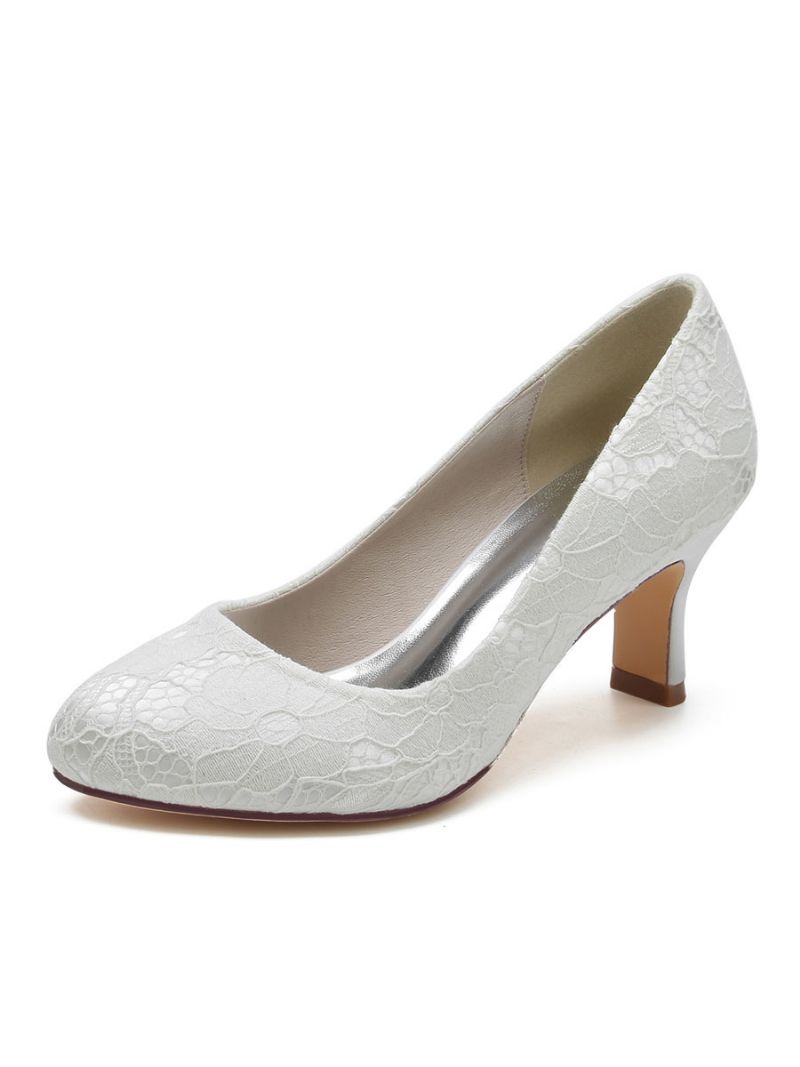 Bröllopsskor För Kvinnor Spets Rund Tå Chunky Heel Pumps