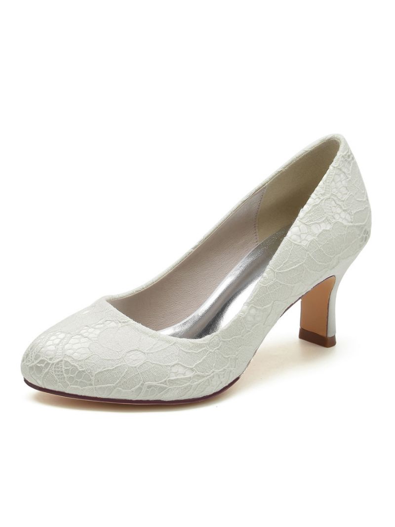Bröllopsskor För Kvinnor Spets Rund Tå Chunky Heel Pumps - Elfenben