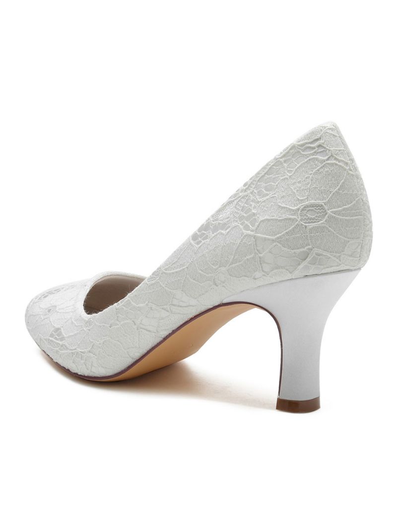 Bröllopsskor För Kvinnor Spets Rund Tå Chunky Heel Pumps - Vit