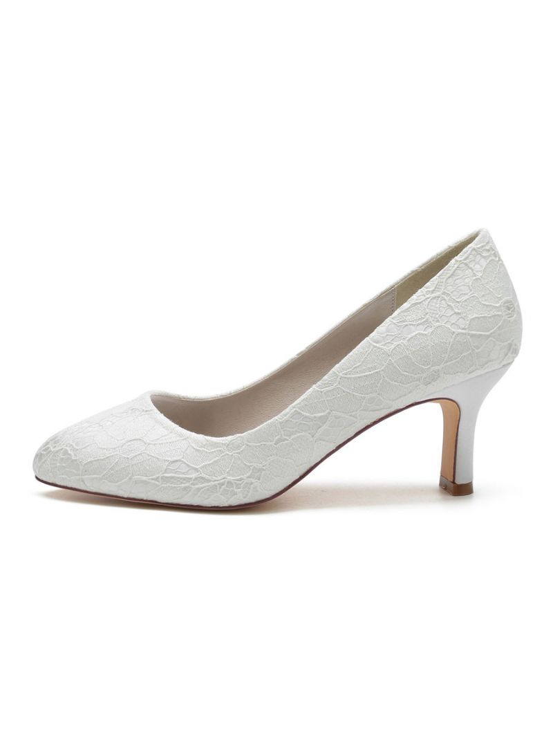 Bröllopsskor För Kvinnor Spets Rund Tå Chunky Heel Pumps - Vit