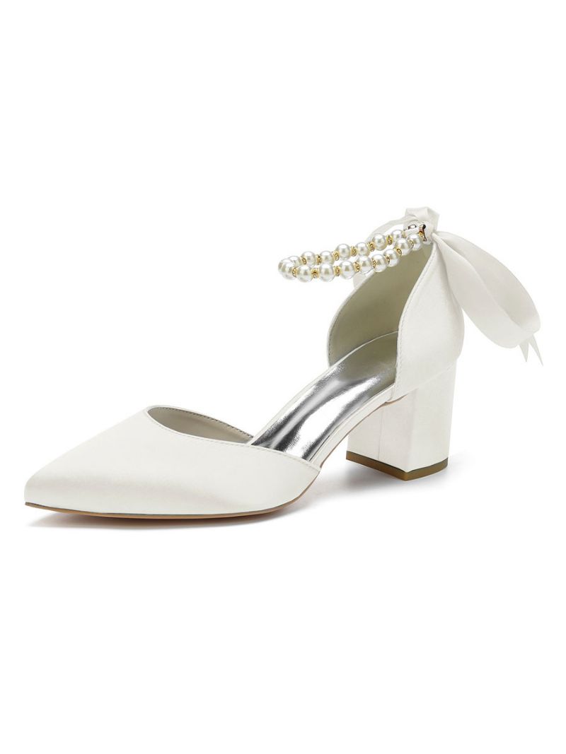 Dampärlor Ankelrem Bridal Pumps Med Rosett - Elfenben