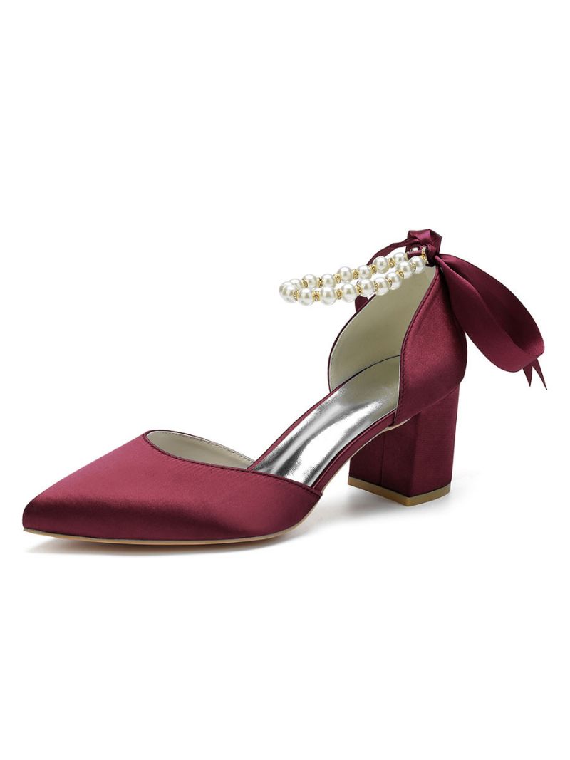 Dampärlor Ankelrem Bridal Pumps Med Rosett - Bourgogne