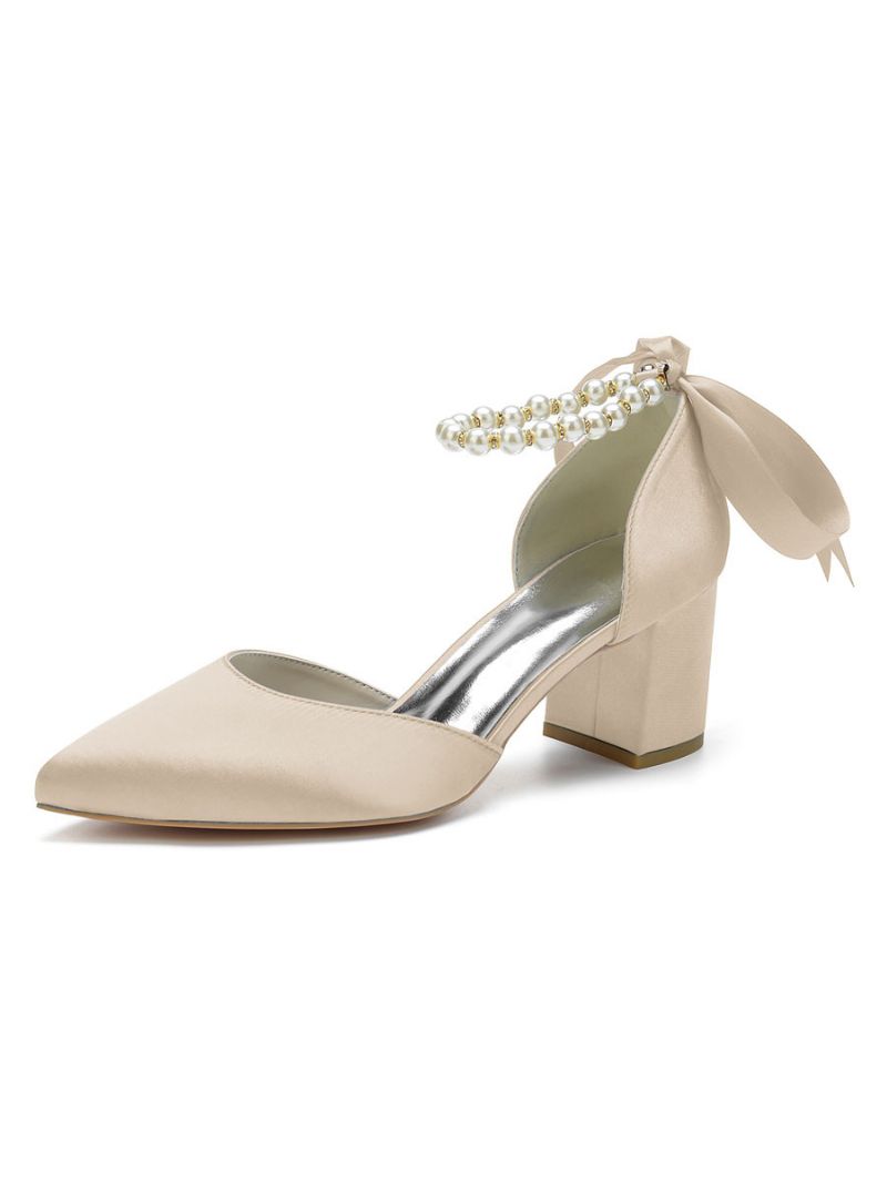 Dampärlor Ankelrem Bridal Pumps Med Rosett - Champagne