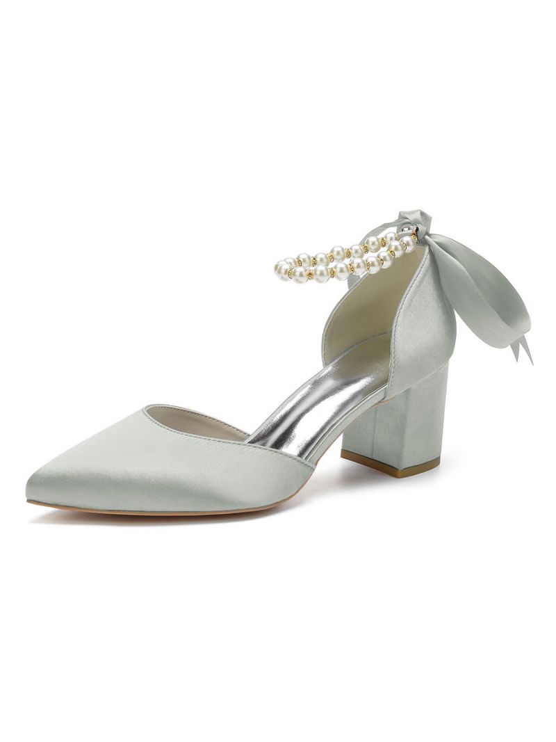 Dampärlor Ankelrem Bridal Pumps Med Rosett - Silver