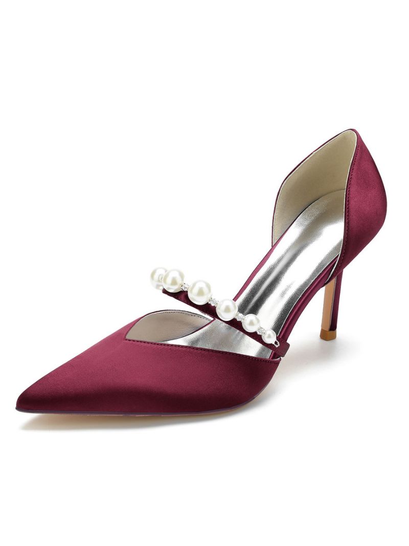 Dampärlor Bridal Pumps Stilettklack I Satin - Bourgogne