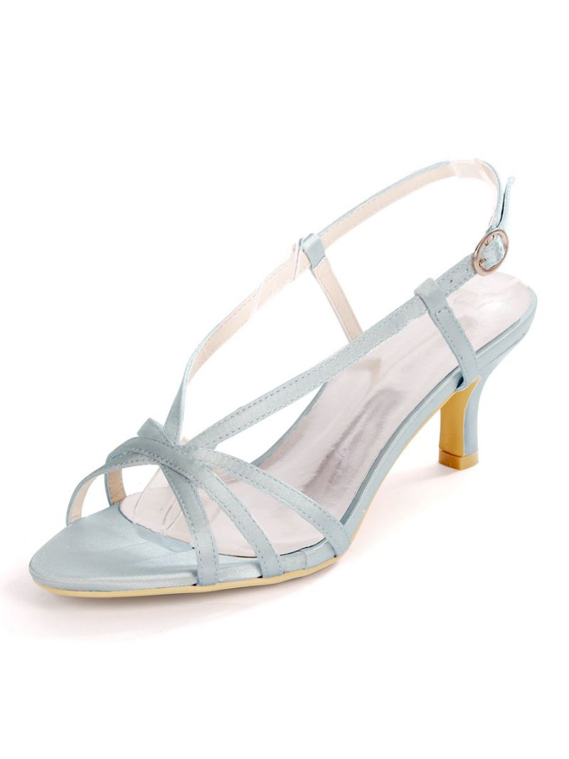 Damremmar Slingback Kattunghäl Brudsandaler - Silver