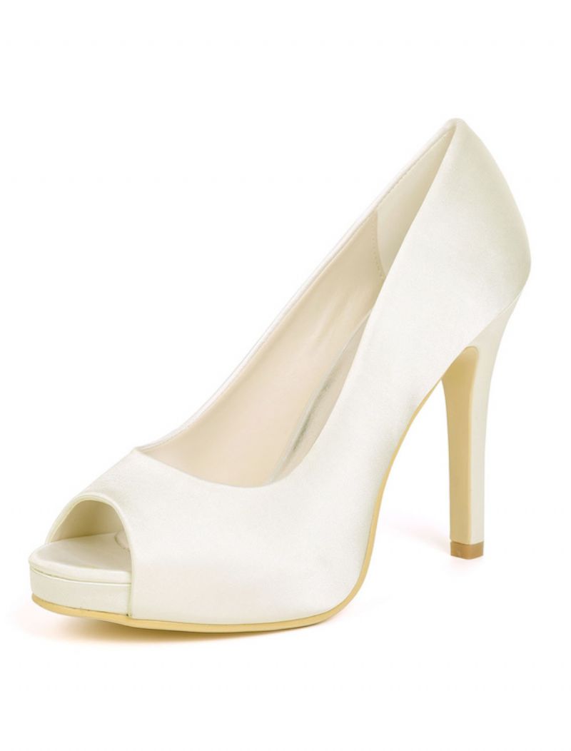 Kvinnors Peep Toe Stiletto Heel Bröllopspumpar Med Plattform - Elfenben
