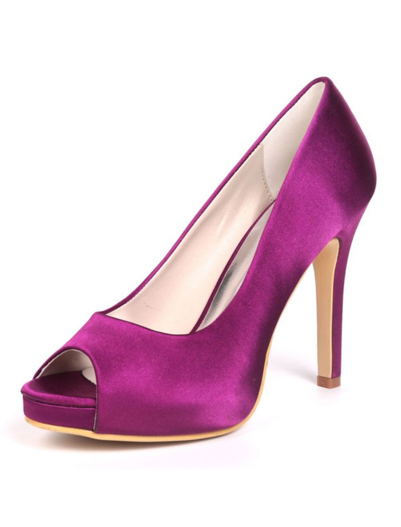 Kvinnors Peep Toe Stiletto Heel Bröllopspumpar Med Plattform - Lila