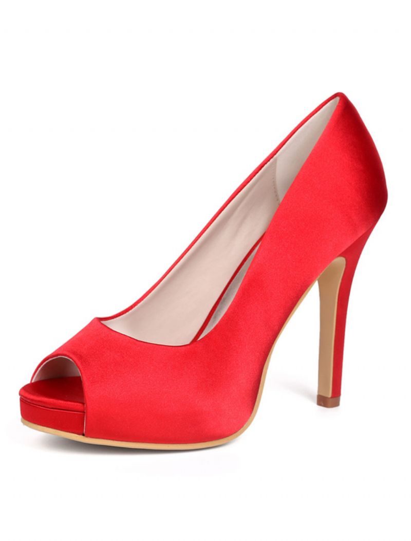 Kvinnors Peep Toe Stiletto Heel Bröllopspumpar Med Plattform - Turrött