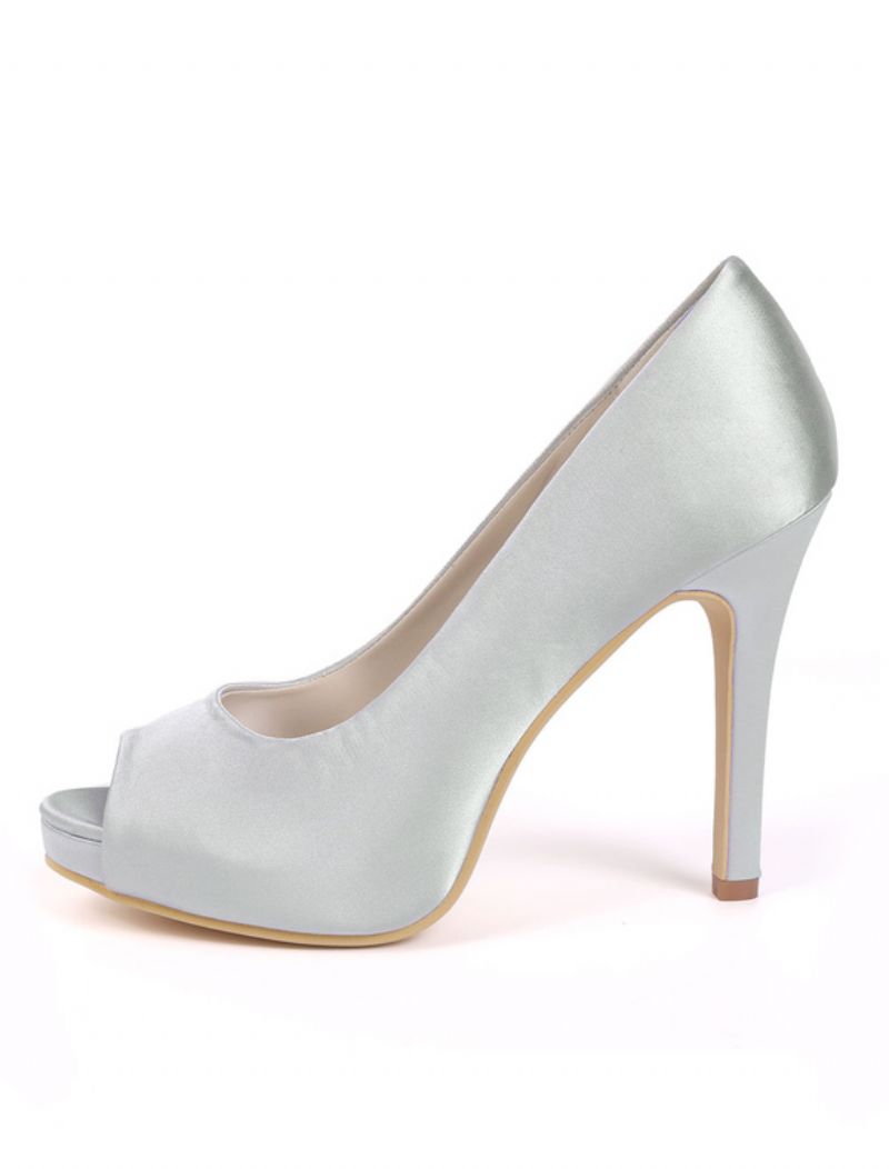 Kvinnors Peep Toe Stiletto Heel Bröllopspumpar Med Plattform - Silver