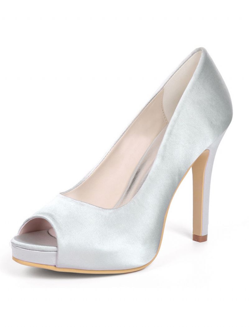 Kvinnors Peep Toe Stiletto Heel Bröllopspumpar Med Plattform - Silver