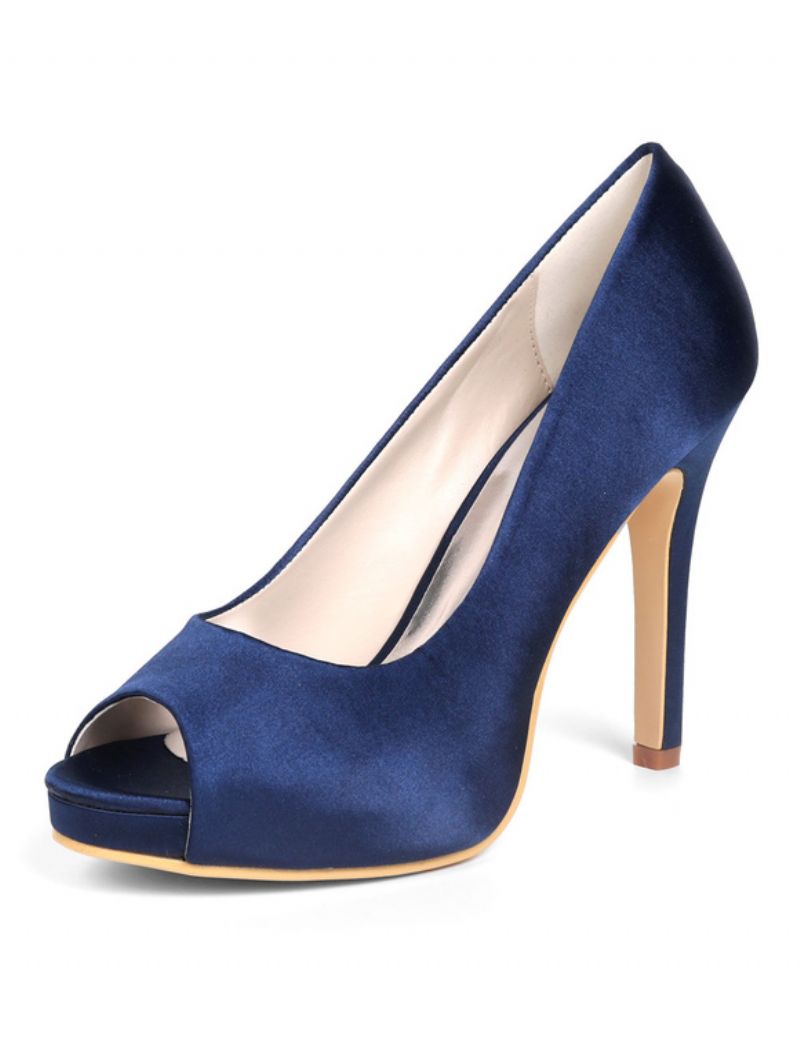 Kvinnors Peep Toe Stiletto Heel Bröllopspumpar Med Plattform - Bläckblått