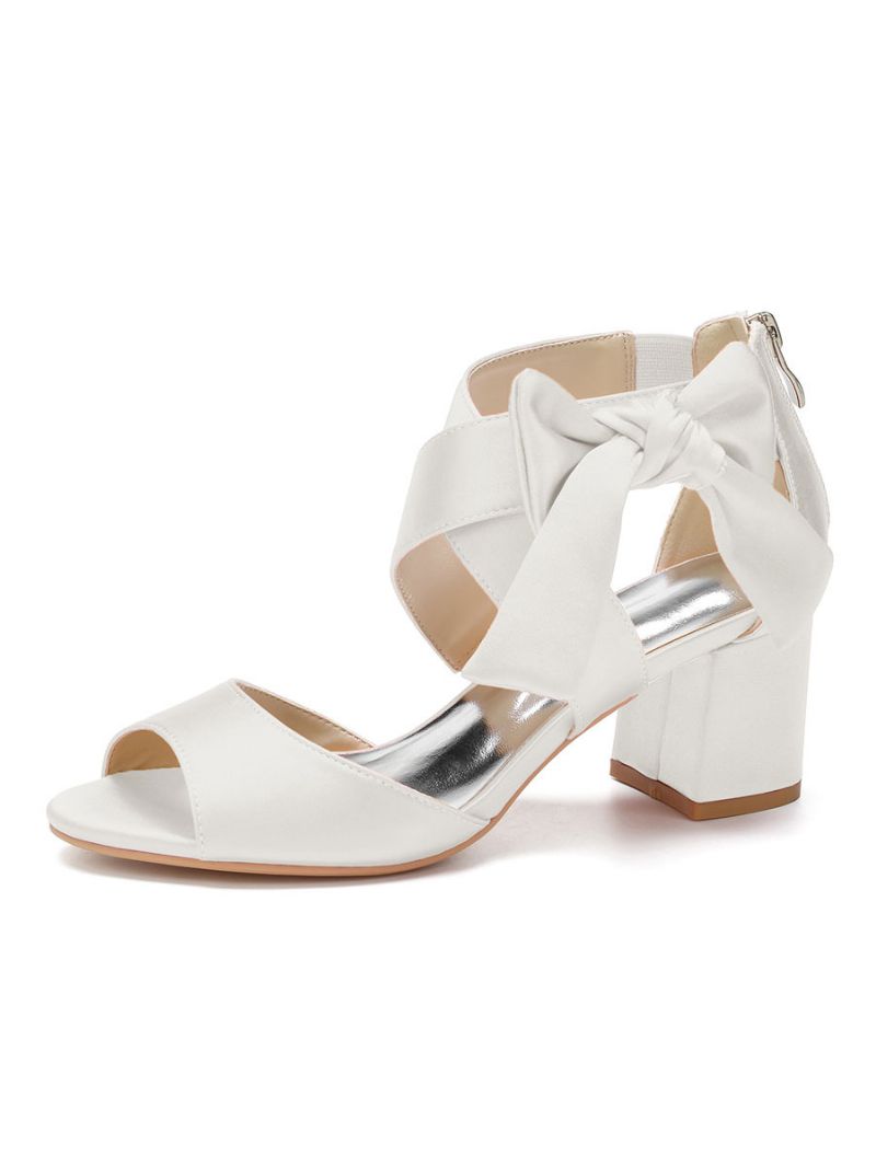 Kvinnors Satin Rosett Brudsandaler Låg Klack - Elfenben