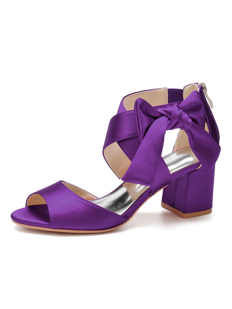 Kvinnors Satin Rosett Brudsandaler Låg Klack - Lila