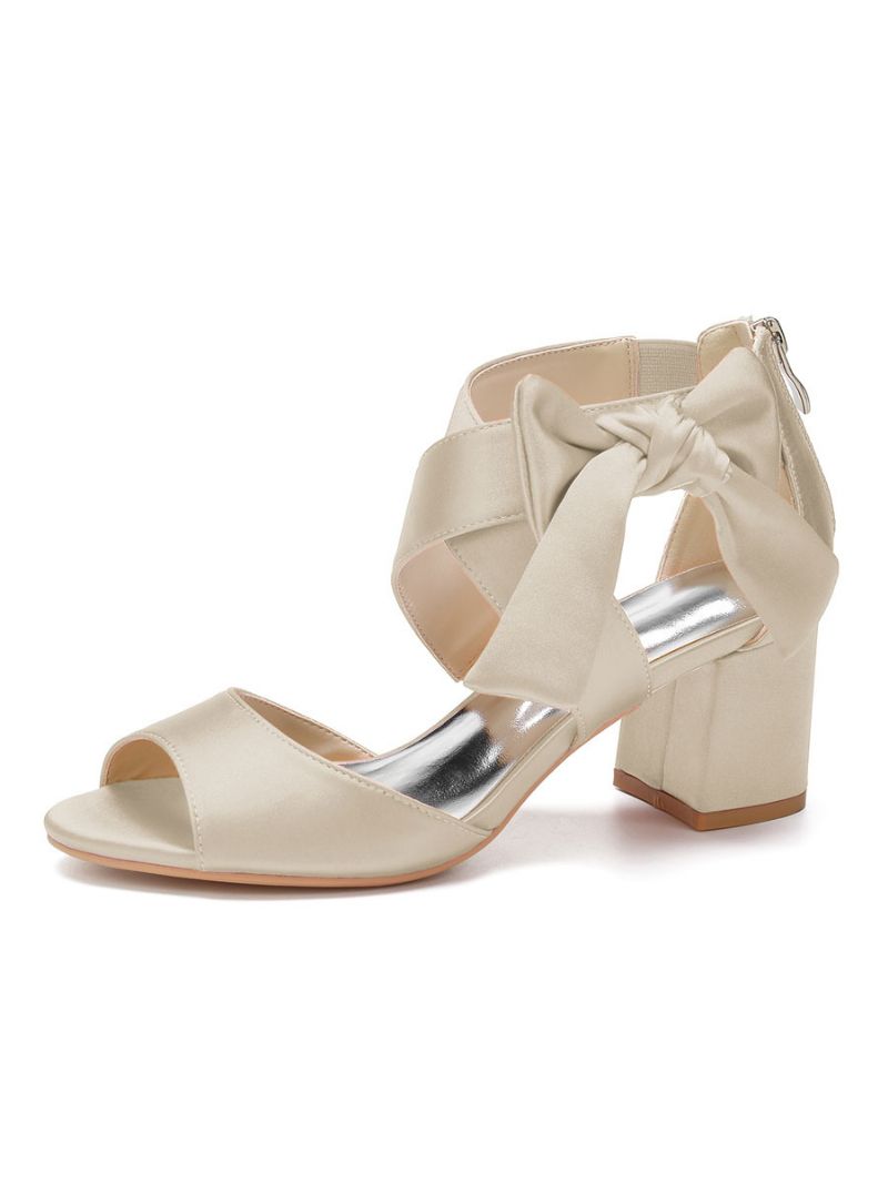 Kvinnors Satin Rosett Brudsandaler Låg Klack - Champagne
