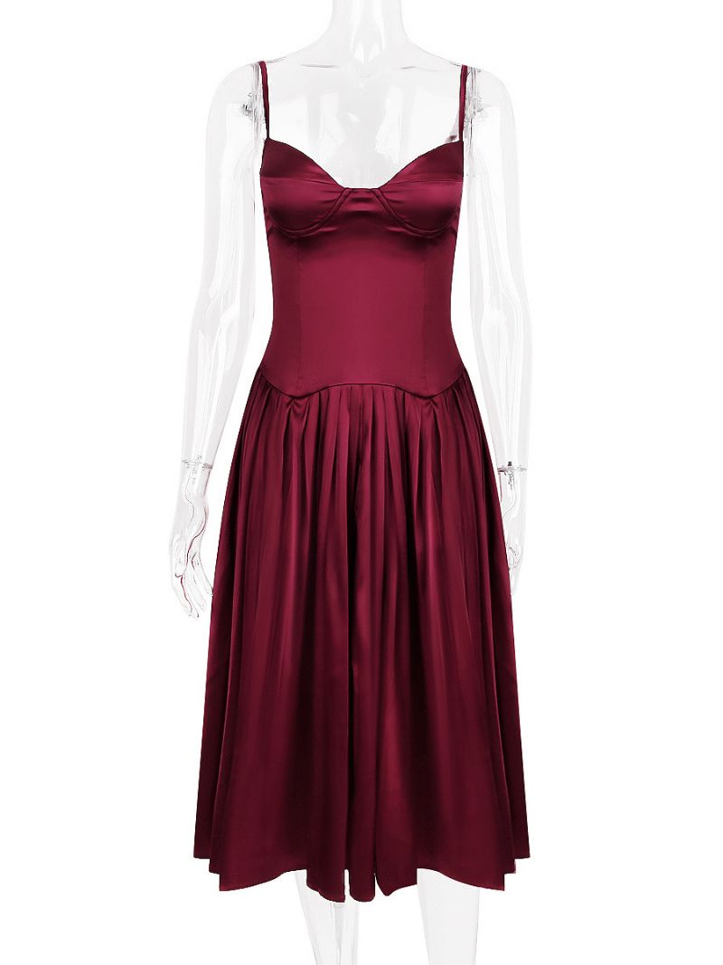 Kvinnors Festklänningar Burgundy Straps Hals Plisserad Ärmlös Semiformell Klänning - Bourgogne