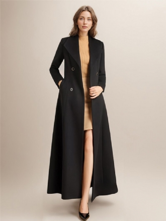 Dam Elegant Coat Lapel Långärmad Fickor Bältade Ytterkläder