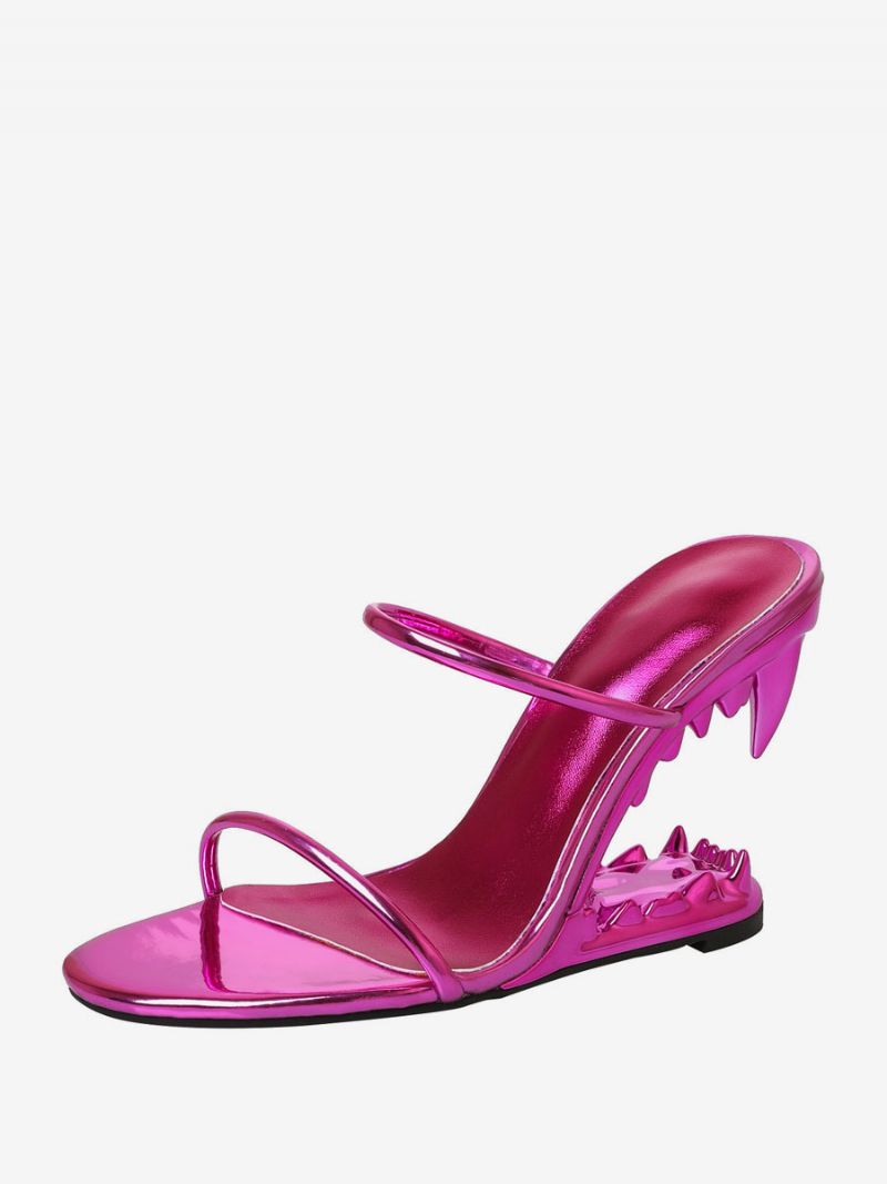 Damsvart Pu-läder Sharke Teeth Design Wedge Sandaler - Ros