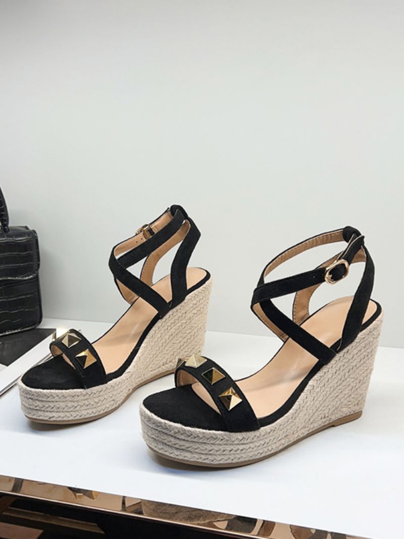 Klädd Sandaler För Kvinnor Plattnitar Mocka Criss Cross Sandal Skor