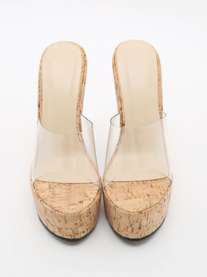 Kvinnor Med Klackade Mulor Slip-on Pvc Övre Aprikos Wedge Sandaler - Ljusgul