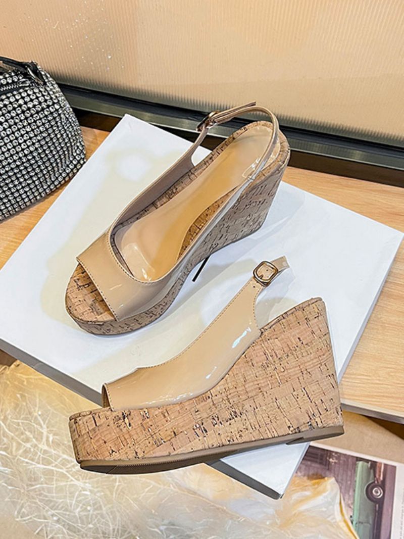 Kvinnors Peep Toe Patent Läder Sandaler Vita Wedge - Ljusgul