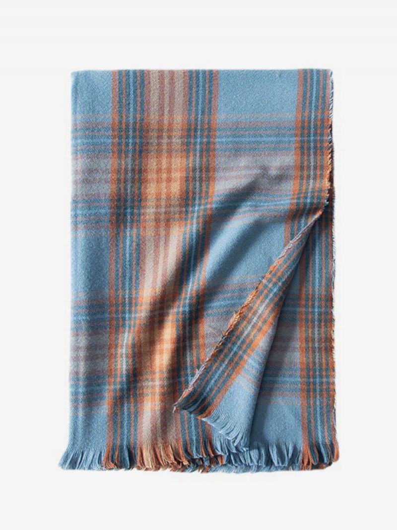 Damscarf Attraktiv Pläd Fransar Fiber Vinter Varma Långa Halsdukar - Ljus Himmelsblå