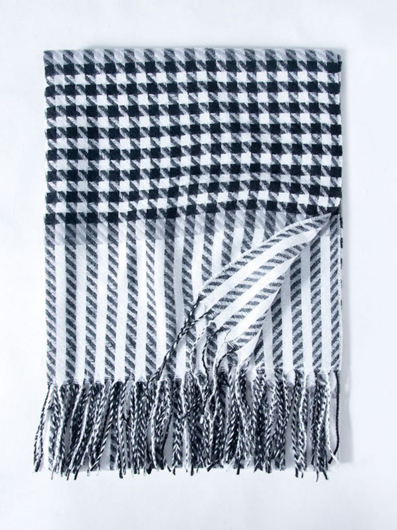 Damscarf Charmig Plädfransar Fiber Vintervarma Långa Halsdukar - Svart