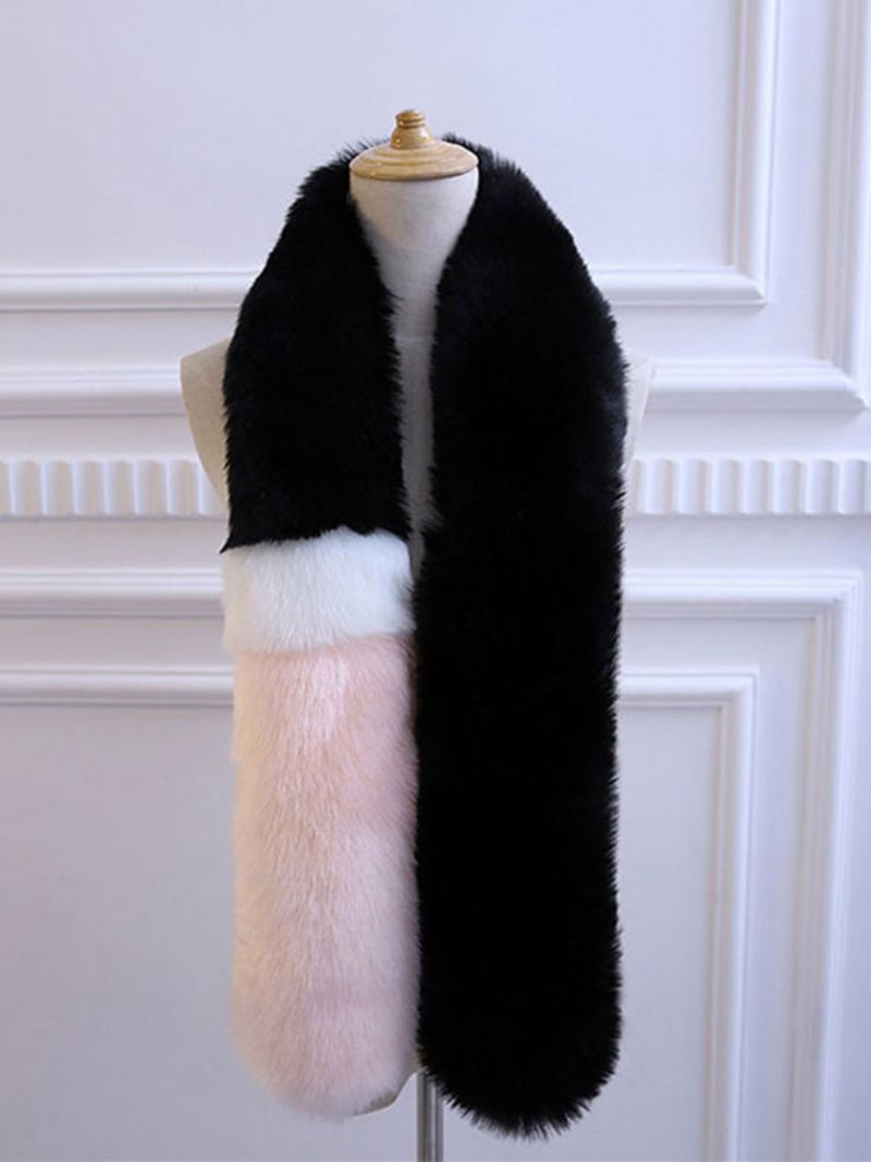 Faux Fur Scarf För Kvinnor Color Block Imitation Fox Accessoarer - Mjuk Rosa