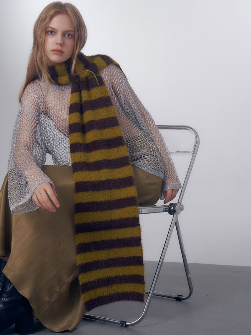 Vintage Stripes Damscarf Chic Höst Vinter Ljuddämpare - Oliv
