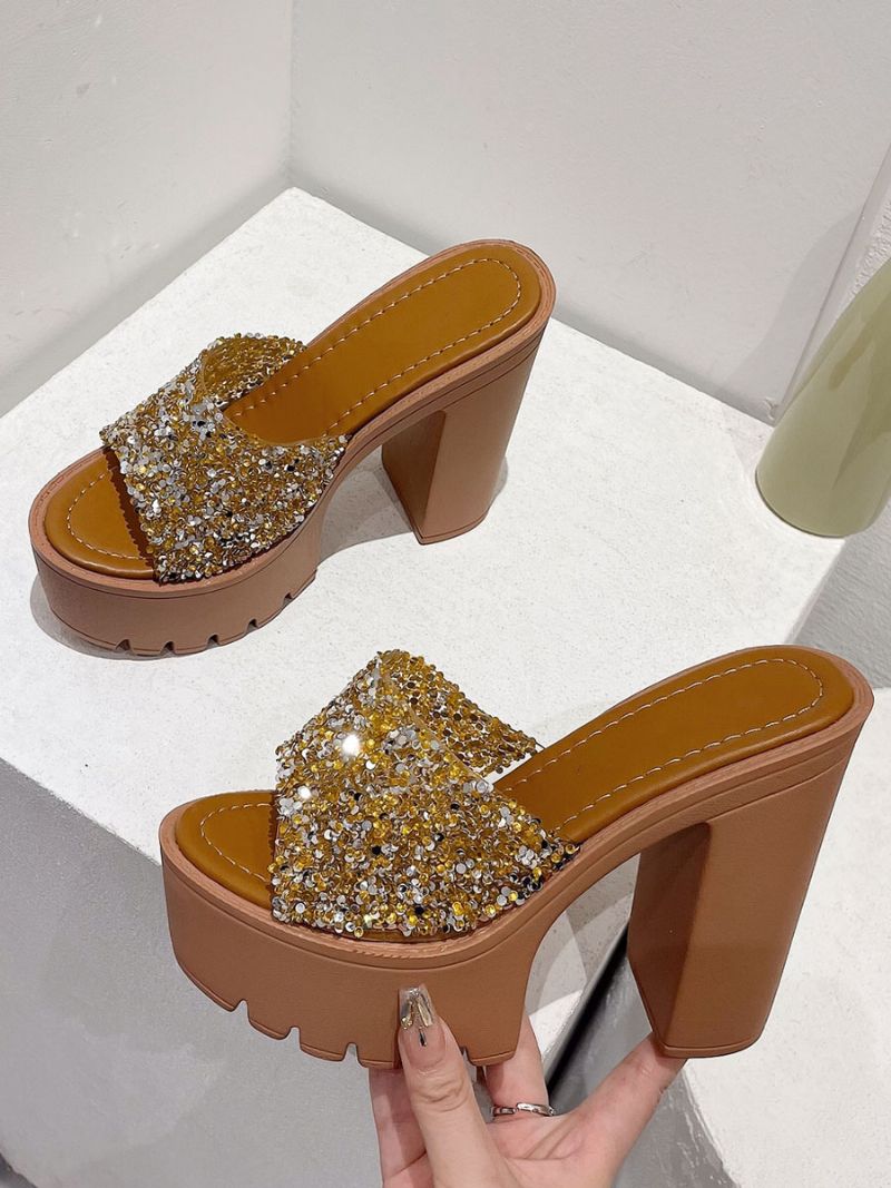 Dampaljetter Slingbacks Chunky Heel Mules Pu-läder Svart - Kaffe Brun