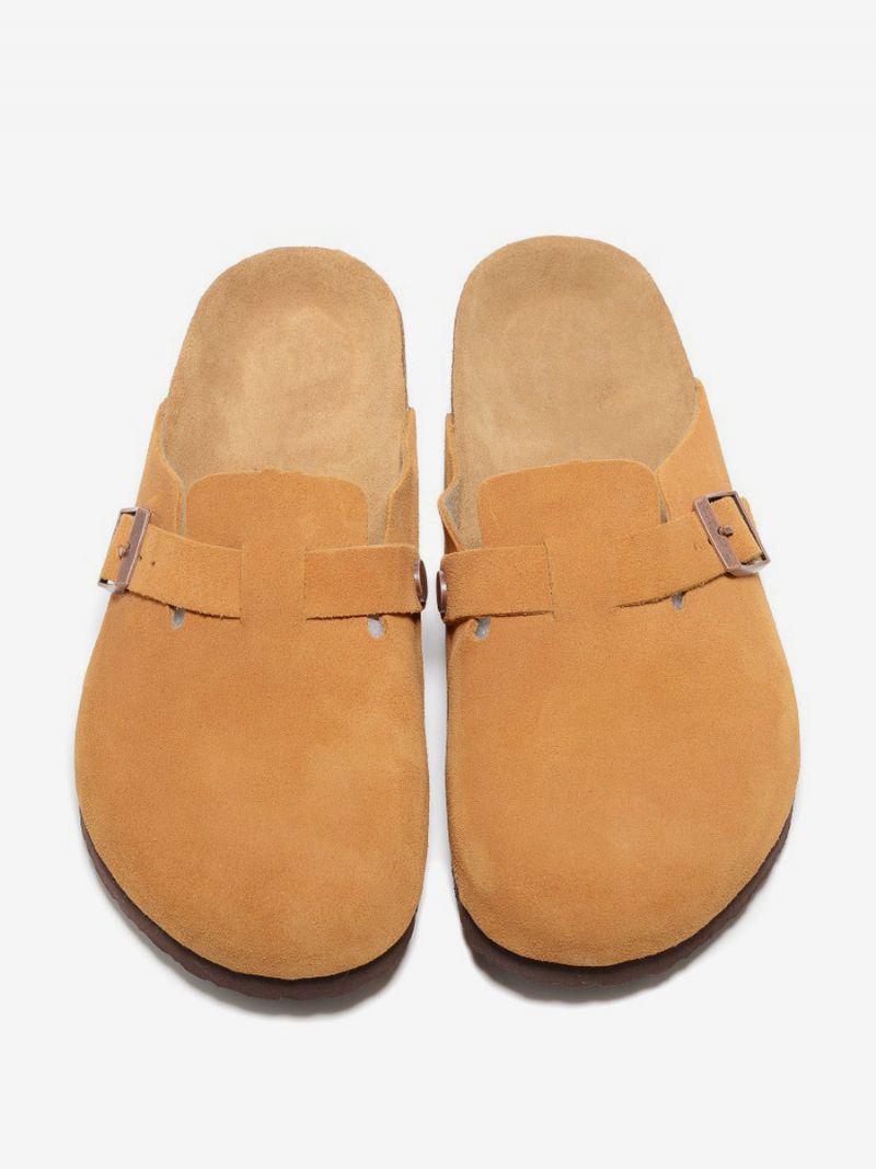 Kvinnors Rund Tå Kohud Kaffe Bruna Sandaler - Gul