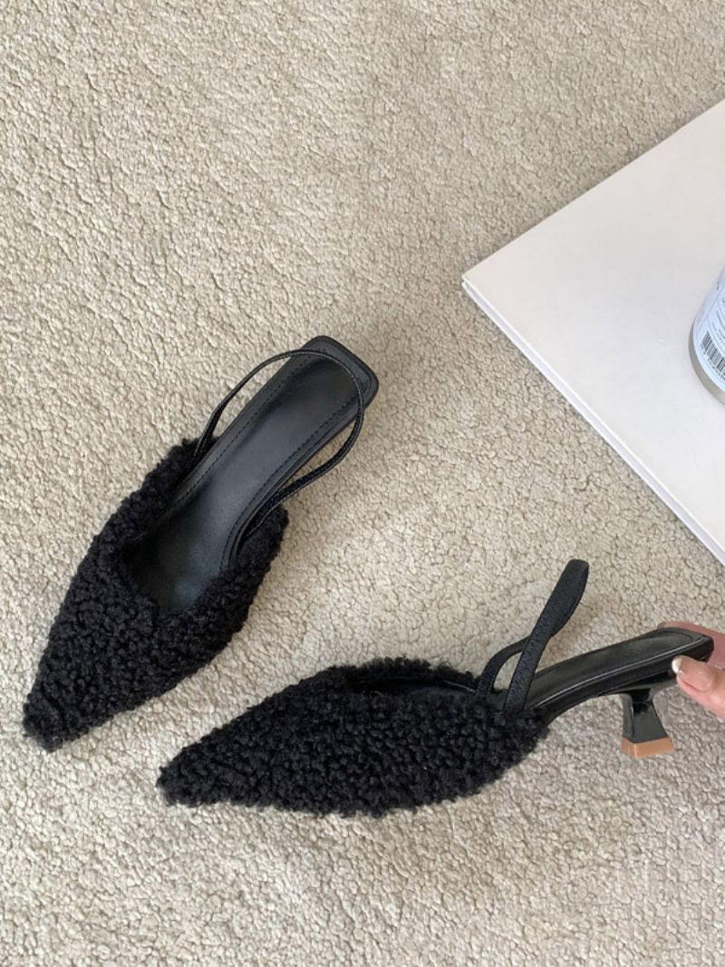 Kvinnors Snörning Kitten Heel Polyester Mules Ljusrosa - Svart
